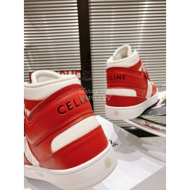 Celine Leather Velcro High Top Sneakers For Men And Women Red
