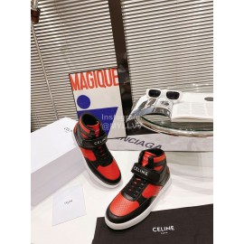 Celine Leather Velcro High Top Sneakers For Men And Women Black