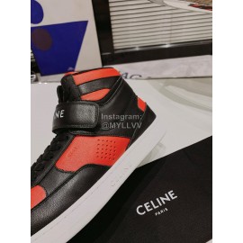 Celine Leather Velcro High Top Sneakers For Men And Women Black