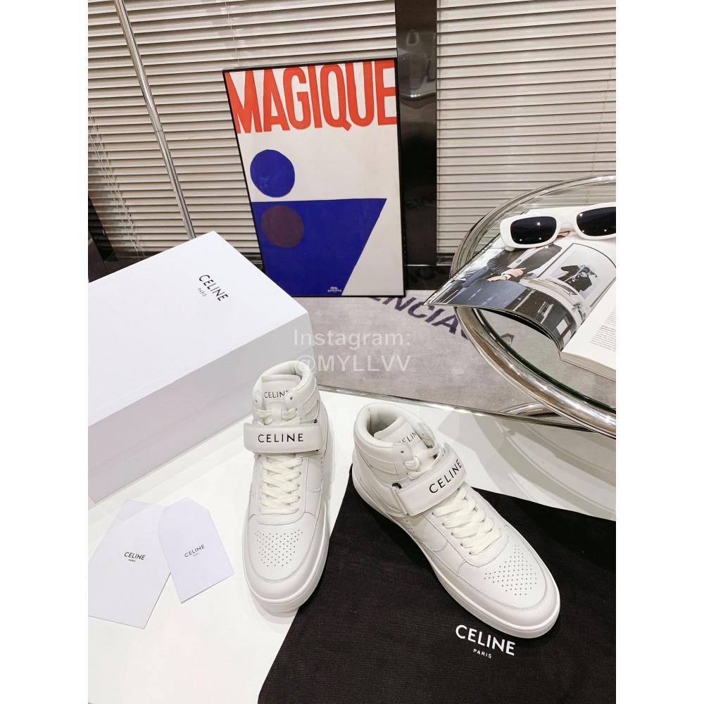 Celine Leather Velcro High Top Sneakers For Men And Women White