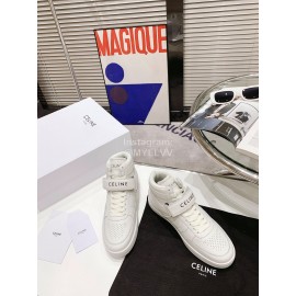 Celine Leather Velcro High Top Sneakers For Men And Women White