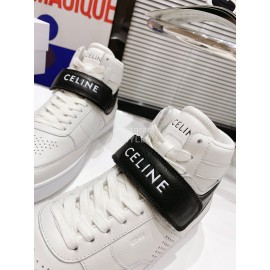 Celine Cowhide Velcro High Top Sneakers For Men And Women White