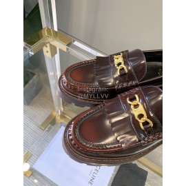 Celine New Tassel Triumph Buckle Thick Soled Loafers For Women Reddish Brown