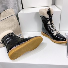 Celine Winter Cowhide Lamb Wool Lapel Short Boots For Women Black