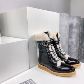 Celine Winter Cowhide Lamb Wool Lapel Short Boots For Women Black