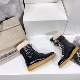 Celine Winter Cowhide Lamb Wool Lapel Short Boots For Women Black