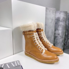 Celine Winter Cowhide Lamb Wool Lapel Short Boots For Women Brown