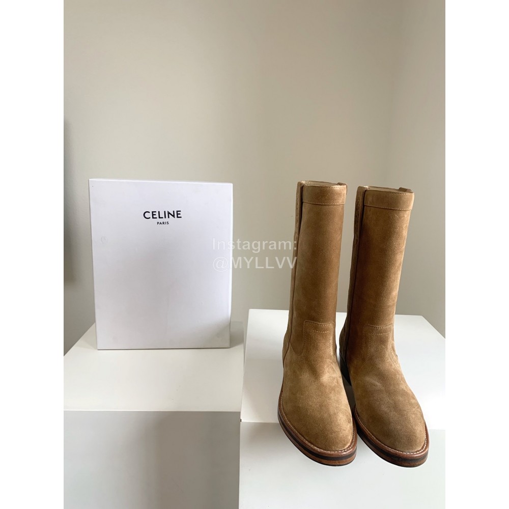 Celine Fashion Velvet Cowhide Thick High Heeled Boots For Women 