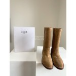 Celine Fashion Velvet Cowhide Thick High Heeled Boots For Women 