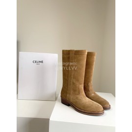 Celine Fashion Velvet Cowhide Thick High Heeled Boots For Women 