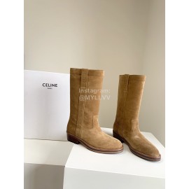 Celine Fashion Velvet Cowhide Thick High Heeled Boots For Women 