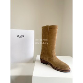 Celine Fashion Velvet Cowhide Thick High Heeled Boots For Women 