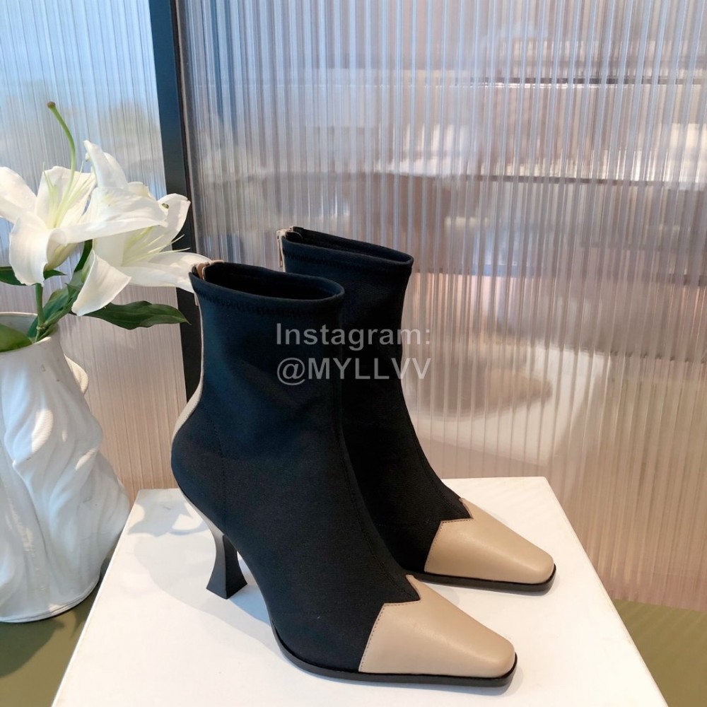 Celine Knitted Fabric Cowhide High Heeled Boots For Women Beige