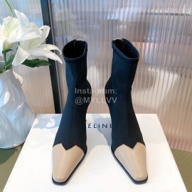 Celine Knitted Fabric Cowhide High Heeled Boots For Women Beige