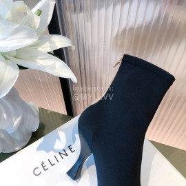 Celine Knitted Fabric Cowhide High Heeled Boots For Women Beige