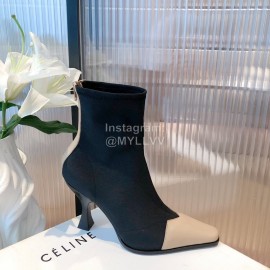 Celine Knitted Fabric Cowhide High Heeled Boots For Women Beige