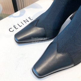 Celine Knitted Fabric Cowhide High Heeled Boots For Women Black