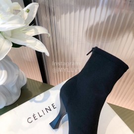 Celine Knitted Fabric Cowhide High Heeled Boots For Women Black