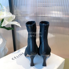 Celine Knitted Fabric Cowhide High Heeled Boots For Women Black