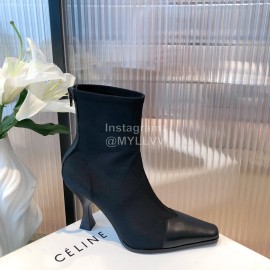 Celine Knitted Fabric Cowhide High Heeled Boots For Women Black