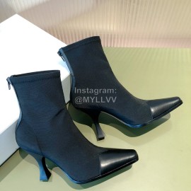 Celine Knitted Fabric Cowhide High Heeled Boots For Women Black