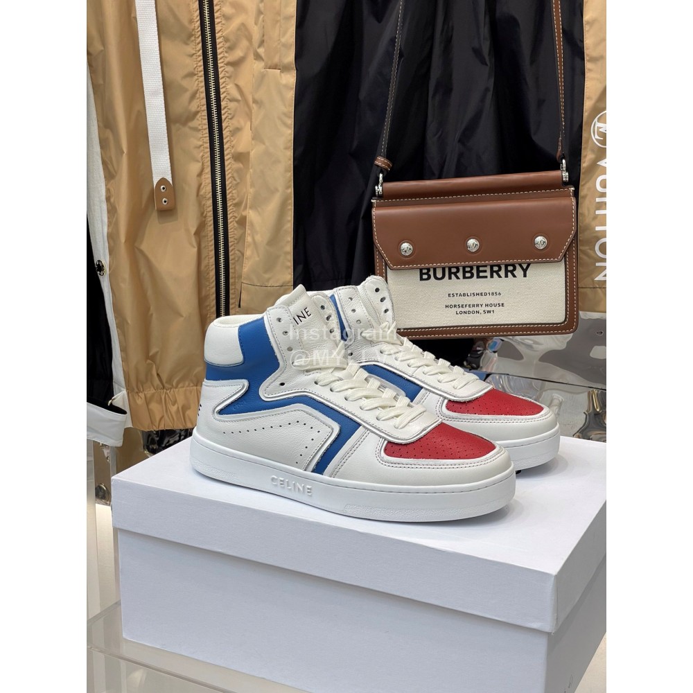 Celine Leather High Top Sneakers For Men And Women Blue