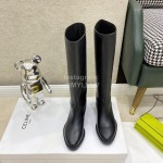 Celine Black Cowhide Thick High Heeled Long Boots For Women 