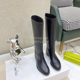 Celine Black Cowhide Thick High Heeled Long Boots For Women 