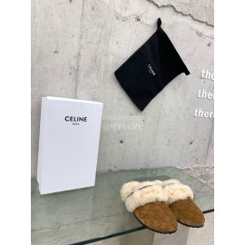 Celine Fashion Wool Warm Slippers For Women Brown