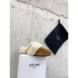 Celine Fashion Wool Warm Slippers For Women Brown