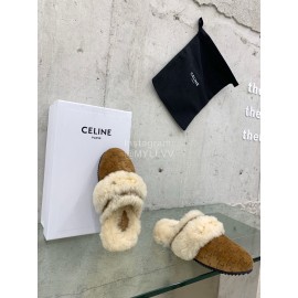 Celine Fashion Wool Warm Slippers For Women Brown