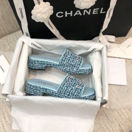 Chanel Blue Double C Platform Slippers For Women