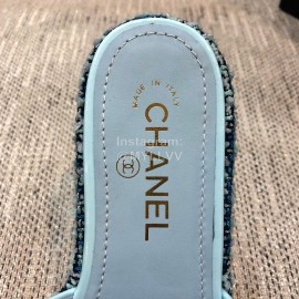 Chanel Blue Double C Platform Slippers For Women
