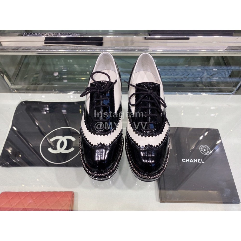 Chanel British College Style Leather Shoes For Women White