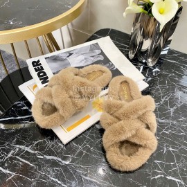 Chanel Brown Soft Fur Slippers
