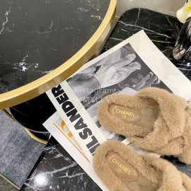 Chanel Brown Soft Fur Slippers