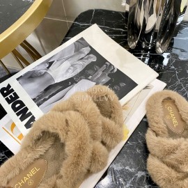 Chanel Brown Soft Fur Slippers