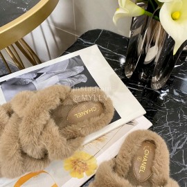 Chanel Brown Soft Fur Slippers