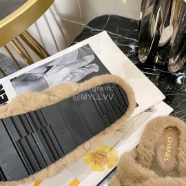 Chanel Brown Soft Fur Slippers