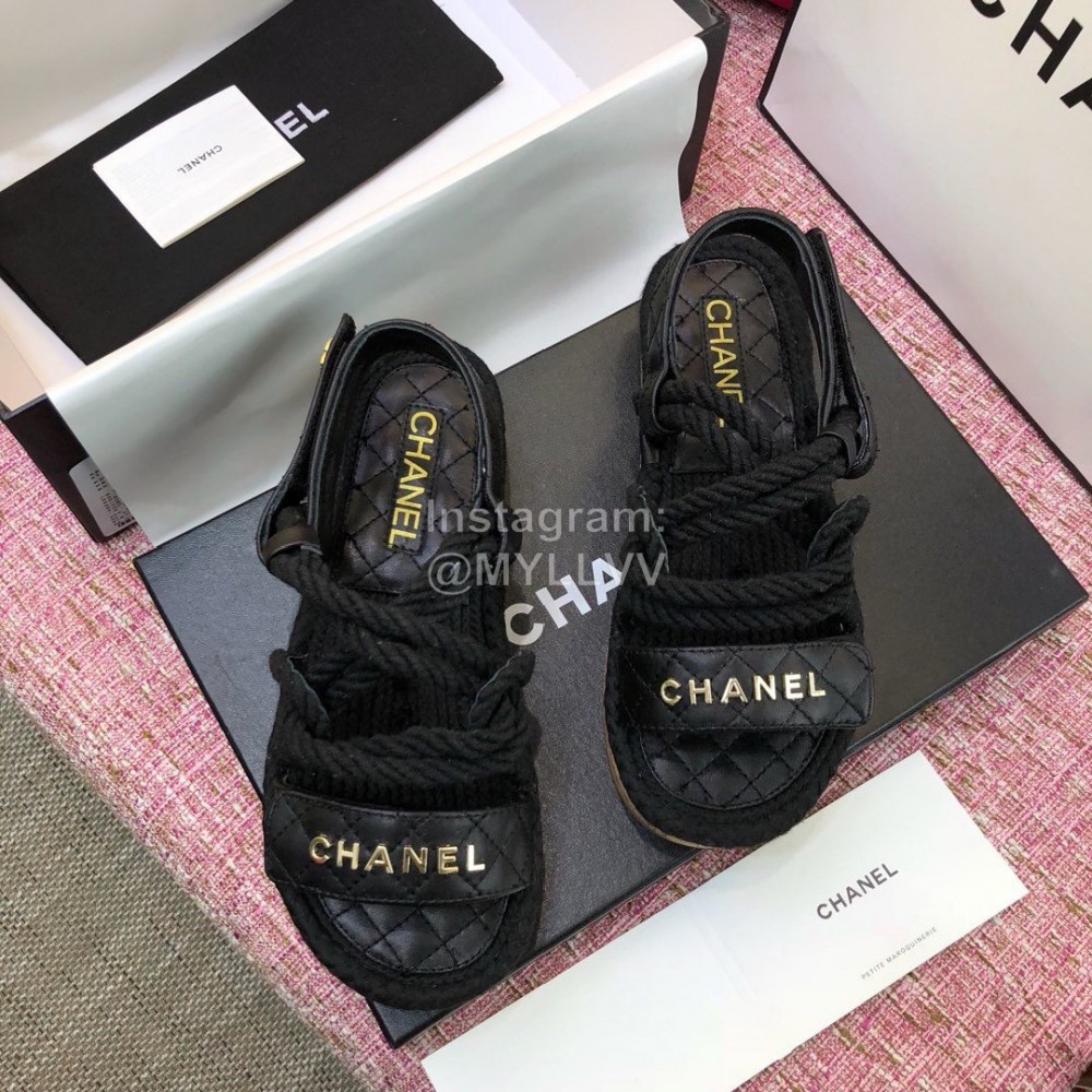 Chanel Black Velcro Knitted Casual Open Toe Sandals