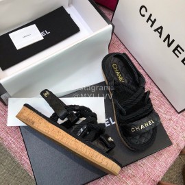 Chanel Black Velcro Knitted Casual Open Toe Sandals