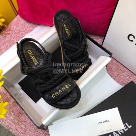 Chanel Black Velcro Knitted Casual Open Toe Sandals