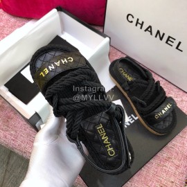 Chanel Black Velcro Knitted Casual Open Toe Sandals