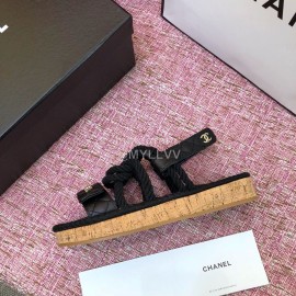 Chanel Black Velcro Knitted Casual Open Toe Sandals
