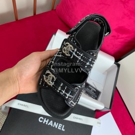 Chanel Woven Tweed New Velcro Beach Sandals Black