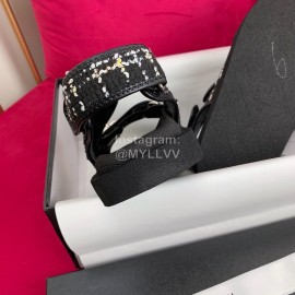 Chanel Woven Tweed New Velcro Beach Sandals Black