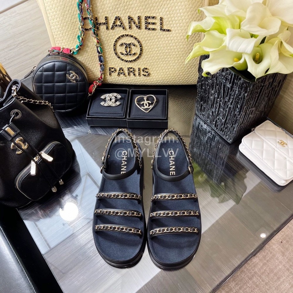 Chanel Calfskin Chain Sandals For Women Black