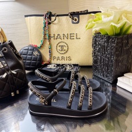 Chanel Calfskin Chain Sandals For Women Black