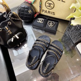 Chanel Calfskin Chain Sandals For Women Black