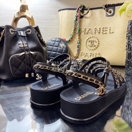 Chanel Calfskin Chain Sandals For Women Black